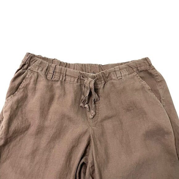 Allen Allen 100% Linen Cropped Culottes Pull-On Pants Brown size Medium Petite - Picture 2 of 6